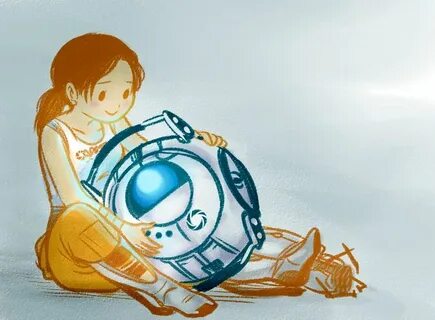 Chell and Wheatley HE'S SO FRIKKIN' CUTE WHEN HE LOOKS AT HE