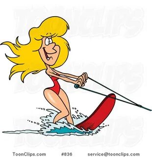 Cartoon Pretty Blond Lady Waterskiing #836 by Ron Leishman