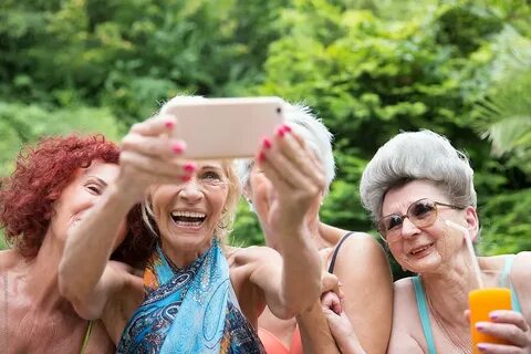 Carefree Moment, 4 Senior Women Taking A Selfie by Beatrix B