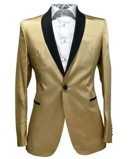 Men Gold Tuxedo Contrast Lapel Black Shawl Collar