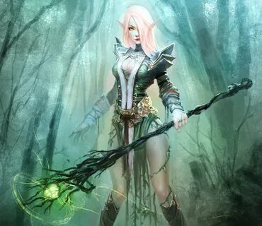 Fantasy Elf Pointed Ears Pink Hair Woman Warrior Forest Wall