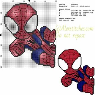 Spiderman free cross stitch pattern 50x61 5 colors - free cr