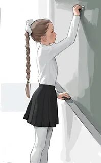 Safebooru - 1girl bow braid braided ponytail chalk chalkboar
