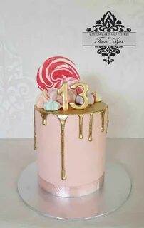 pink and gold drip cake Golden birthday cakes, 13th birthday