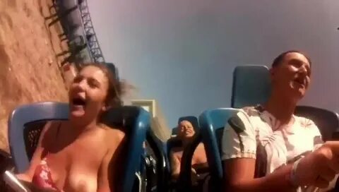 Blonde Babe's Great Breasts Get Exposed On A Roller Coaster 