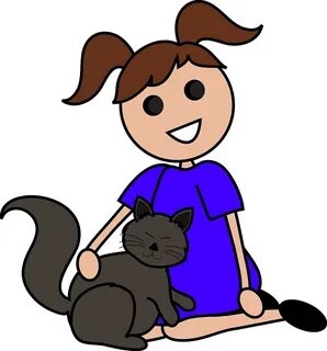 Clip Art Illustration of a Cartoon Girl Sitting With Her C. 