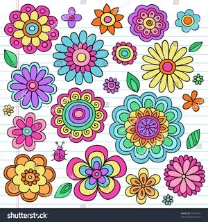 Flower Power Flowers Ladybug Groovy Psychedelic Stock Vector