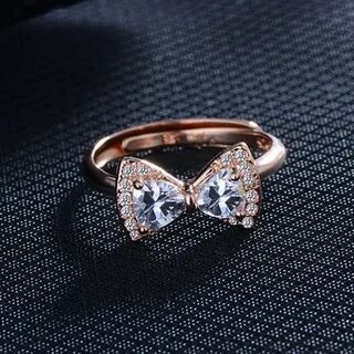 Cute Bow Ring Temperament Diamond Adjustable Ring Fashion Ri