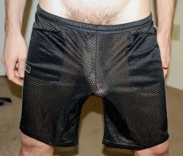 Gear Bulges: Freeballing in Black Mesh Shorts