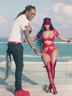 Nicki Minaj’s Red Outfit in 'You Da Baddest' - Bondage Look 