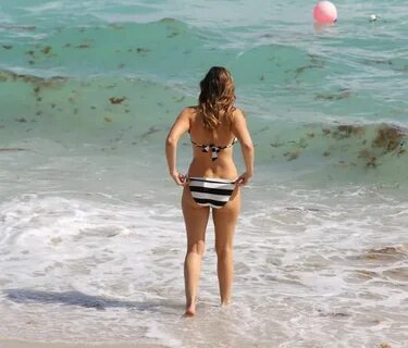 KELLY BROOK in Striped Bikini on the Beach In Miami - HawtCe