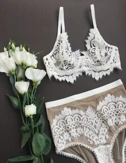White bohemian lingerie set Bohemian lace lingerie Wedding E