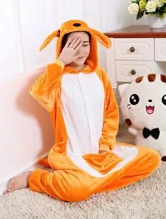 Kigurumi Pajama Kangaroo Onesie Orange Flannel Animal Sleepw