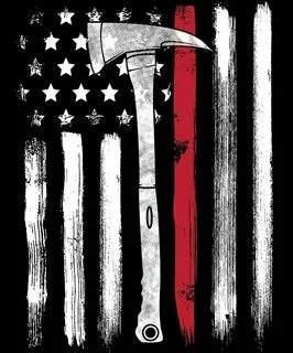 "American Flag Thin Red Line Firefighter Axe" by StudioMetzg