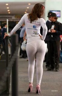 Hot woman wearing white leggings with lace panty lines - Fre