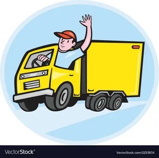 Delivery truck driver waving cartoon Royalty Free Vector