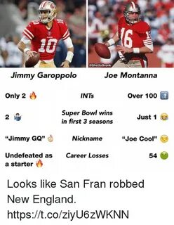 Jimmy Garoppolo Joe Montanna Only 2 INTs Over 100 Super Bowl