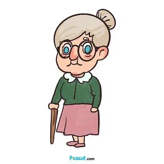 Old Lady Clipart Presbyopia Glasses Cartoon Style Grey Hair 