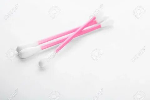 Pink Plastic Cotton Swabs On White Background Stock Photo, P