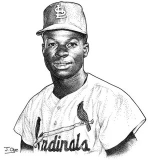 Lou Brock, Cardinals by Jon Oye. Stipple drawing, pen & ink.