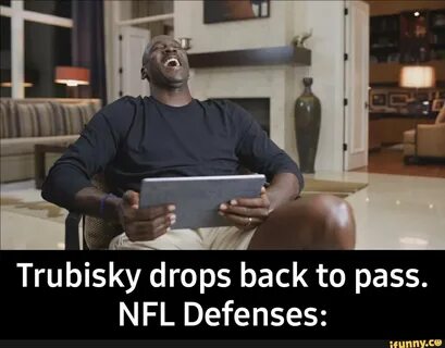 RA drops back to pass. NFL Defenses: - Trubisky drops back t