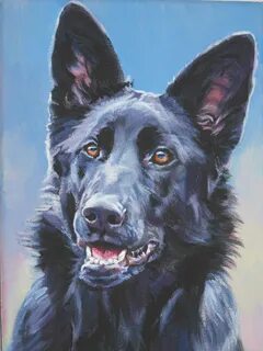 Black GERMAN SHEPHERD Dog Art Portrait PRINT of Lashepard - 