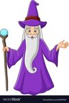 Cartoon old wizard holding magic stick Royalty Free Vector