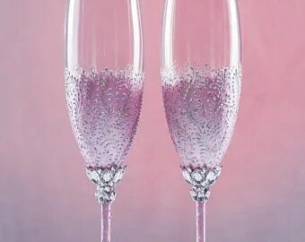 Personalized Pink Silver Wedding Glasses Champagne Glasses C