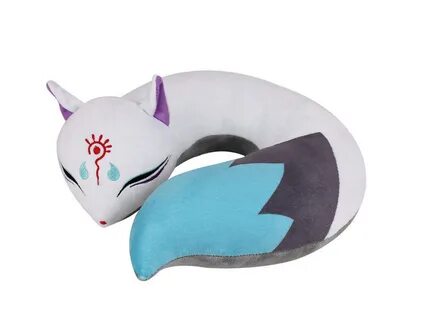 Kawaii Kitsune Plush Travel Neck Pillow White Kitsune Travel image 1.