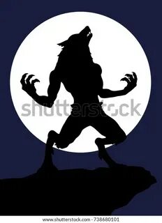 Cartoon Werewolf Howling Silhouette Moon Background arkistov