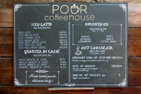 Coffee shop menu for POUR coffeehouse in Kansas. One of a se