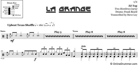 La Grange - ZZ Top - Drum Sheet Music OnlineDrummer.com