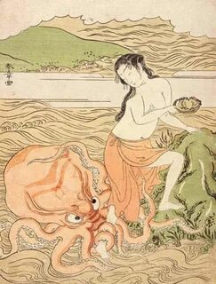 Japanese painting of woman and octopus