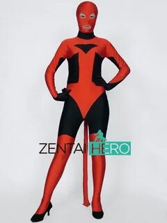 Free Shipping DHL Amazing Evil Witch Red&Black Lycra Zentai 