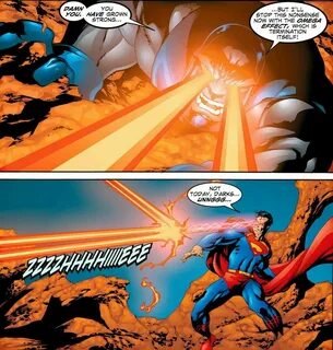 Darkseid matches his Omega Beams against Superman's heat vis
