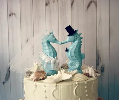 Bahama Blue Seahorse Kissing Wedding Cake Topper-beach Theme