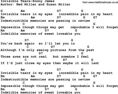 Country Music:Invisible Tears-Sonny James Lyrics and Chords