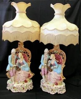 2 Large Capodimonte Couples Lamp w/Victorian Shades - Jul 17