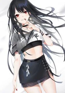 Safebooru - 1girl belt black choker black hair black skirt b