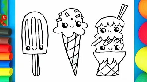How to draw cute Ice cream - Fun kids coloring page - YouTub