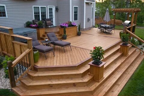 deck with planters & wide steps cascading down in 2019