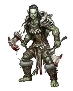 Female Orc Dual Axe Fighter Ranger - Pathfinder PFRPG DND D&