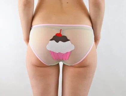 Sheer Panties With Pink Cup Cake and See Through Mint Mesh E
