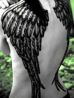 All black wings Wing tattoos on back, Angel tattoo for women