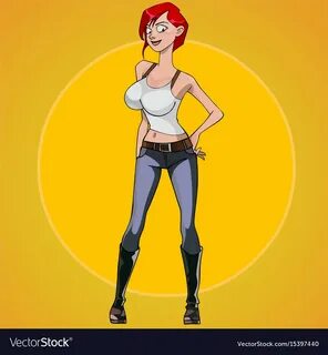 Cartoon red haired woman with big breasts vector image on VectorStock.