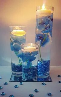 Wedding Centerpiece, Floating Candle Centerpiece with Blue O