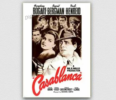 Casablanca, Vintage Movie Poster, Humphrey Bogart, Ingrid Be