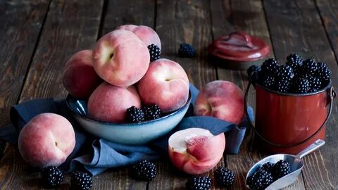 Peaches, blackberries, fruit, bowl 1080x1920 iPhone 8/7/6/6S