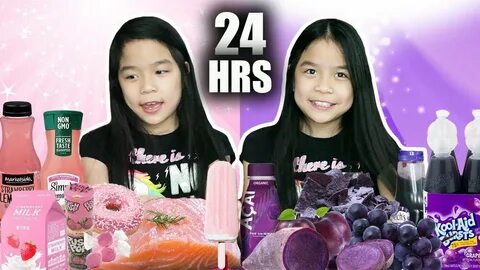 We only ate PINK & PURPLE food for 24 HOURS Challenge! - You