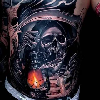 Grim Reaper Rib Tattoo Skull sleeve tattoos, Tattoos for guy